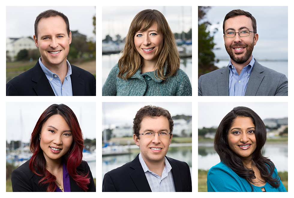 6 Headshots of Tech Executives with Bay in the Background