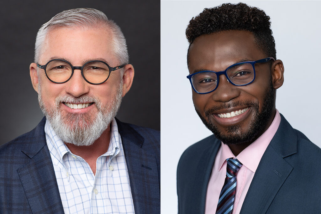 Two men with glasses and beard as Mens Attire for Headshots