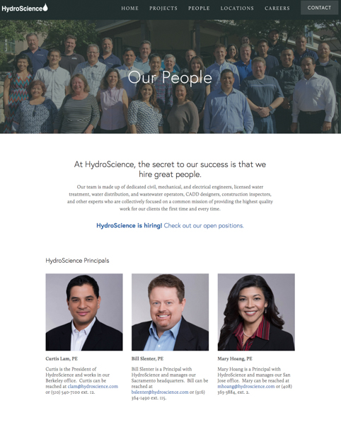 Hydroscience Website Company Team Page