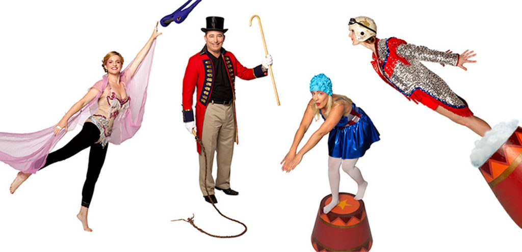 4 Circus Characters - Trapese artist, ringamster, high diver and human cannonball.